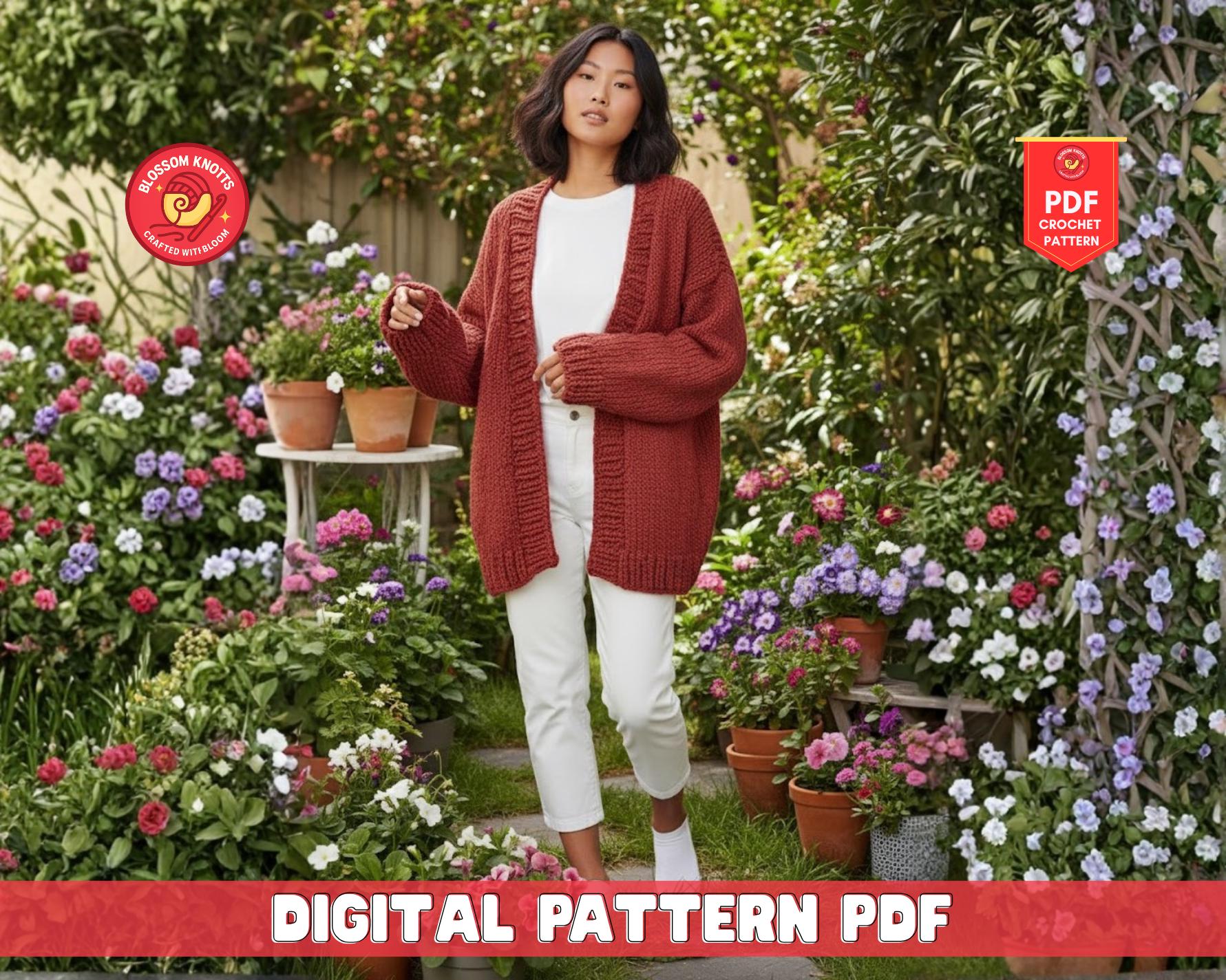 Chunky Ribbed Knit Cardigan Pattern, Oversized Scrappy Yarn Jacket (PDF ...