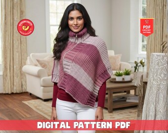 Granny Stripe Poncho Crochet Pattern, Beginner Friendly (PDF Pattern)