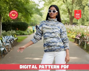 Patrón para tejer un suéter de punto acanalado extragrande, jersey grueso de cuello alto (patrón en PDF)