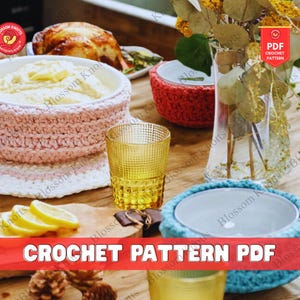 Crochet Bowl Cozy Pattern for Soup and Pasta Bowls Modern Kitchen Decor Easy Moss Stitch Bowl Holder Microwavable Casserole Cozy