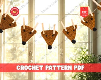 Patrón de guirnalda de renos a crochet, decoración navideña DIY (patrón en PDF)