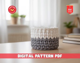 Easy Crochet Basket Pattern, T-Shirt Yarn Storage Bowl (PDF Pattern)