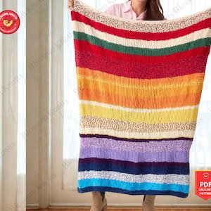 Patrón de manta de crochet arcoíris con puntadas mixtas, manta de hilo retal afgana, patrón de crochet para principiantes, patrón de manta de crochet colorida