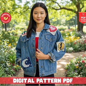 Parches de ganchillo con técnica de intarsia para chaquetas vaqueras (patrón en PDF)