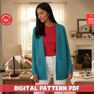 Crochet Cardigan Pattern for Women Easy Crochet Sweater Pattern Lightweight Pullover Top Fall Cardigan Crochet Pattern Moss Stitch Design