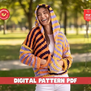 Chunky Knit Striped Pullover Pattern: Beginner Friendly Oversized Sweater (PDF Pattern)