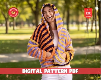 Chunky Knit Striped Pullover Pattern: Beginner Friendly Oversized Sweater (PDF Pattern)