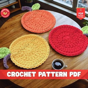 Citrus Slice Crochet Coaster Pattern Fruit Inspired Crochet Coasters Crochet Home Decor Crochet Placemat Pattern Handmade