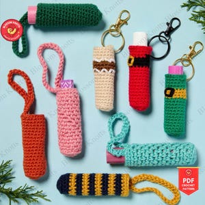 Crochet 6 Different Lip Balm Holder Pattern for Chapstick Keychain Case, Lip Gloss Holder Crochet Design, Lipstick Cozy DIY Gift Makeup