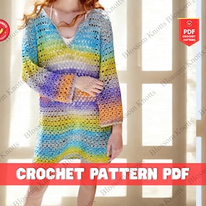 Crochet dress pattern Isla design for women, summer beach cover up dress, swimsuit cover up crochet pattern, boho beachwear pattern