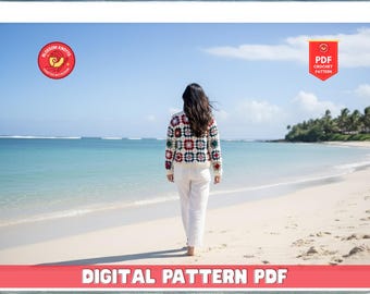 Modello per maglione all'uncinetto "Grandma Stitch", lavorato dall'alto verso il basso (modello in PDF)