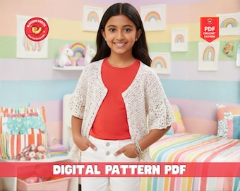 Girls Chunky Crochet Cardigan Pattern, Easy Beginner Sweater (PDF Pattern)
