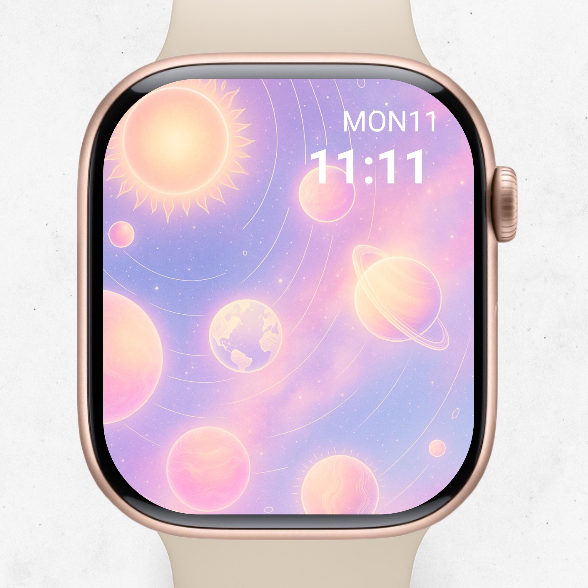 Pastel Pink Blue Solar System Apple Watch Wallpaper – Cute