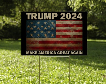 Trump 2024 Yard Sign, Trump Make America Great Again Sign, Trump For President 2024 Sign, Double Sided, H stake Included CZFM48