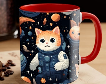 Astronaut Cat Mug, Funny Cat Mug, Cat Astronaut Coffee Cup, Cat Lover Gift Idea, Space Cat Mugs, Cat Lover Birthday Gift Ideas CYNI03