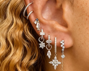 Set di 8 orecchini pendenti in argento con zirconi cubici: orecchini minimalisti Y2k impilati