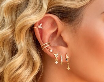 Zircon Butterfly Earring Set, Minimalist Stackable Piercing Jewelry