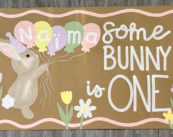 Some Bunny is One, first birthday bunny banner