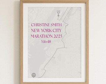 Personalized NYC Marathon Map Print – Custom Name & Finish Time