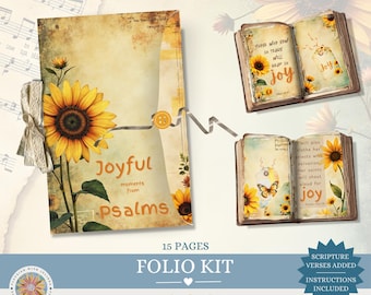 Christelijke Zonnebloem Schrifttekst Junk Journal Kit: Vintage Schrifttekst Printbare Folio voor Gebed, Vreugde en Geloof Scrapbooking Ephemera