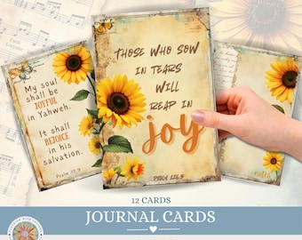 Christian Sunflower Junk Journal Ephemera Cards: Vintage Scripture Printable Faith-Based Cards for Joyful Journaling and Scrapbooking