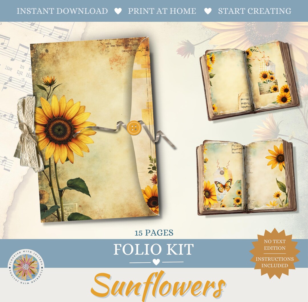 Sunflower Junk Journal Folio Kit Printable, Vintage Floral Journal ...