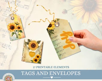 Christian Sunflower Junk Journal Tags and Pockets: Vintage Faith Ephemera Printables for Scripture Journaling and Scrapbooking