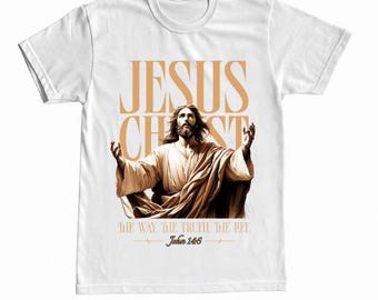 Jesus Christus Christliches T-Shirt - Johannes 14: 6 Schrift-T-Shirt „Der Weg Die Wahrheit Das Leben“ Glaubensbasiertes religiöses Bibel-Vers-Shirt