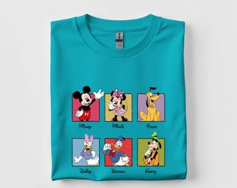 Classic Disney Characters Shirt • Mickey Minnie Donald Goofy Daisy Pluto Color Block Tee • Vintage Cartoon Friends T-Shirt