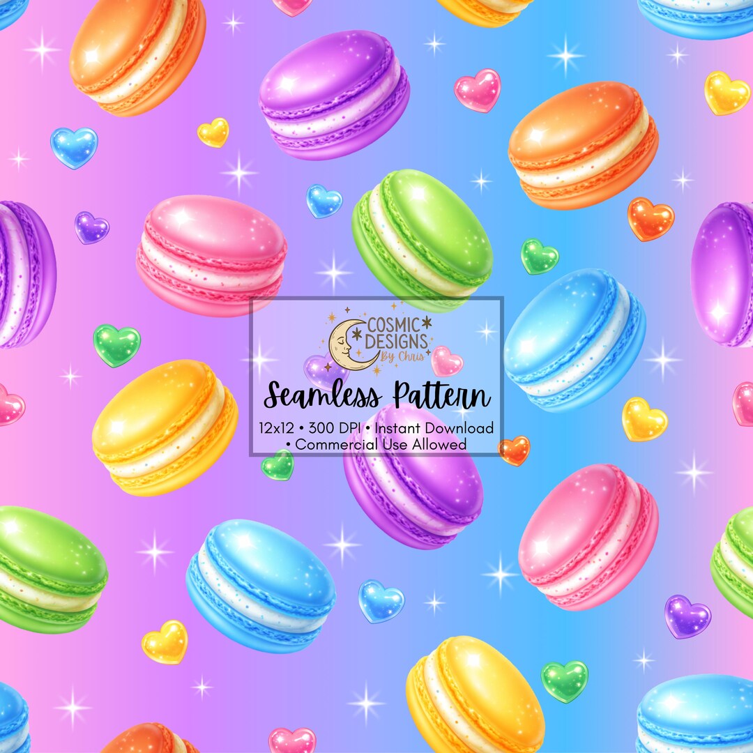 Rainbow Macaron Seamless Pattern | Cute Dessert Digital Paper | Pastel ...