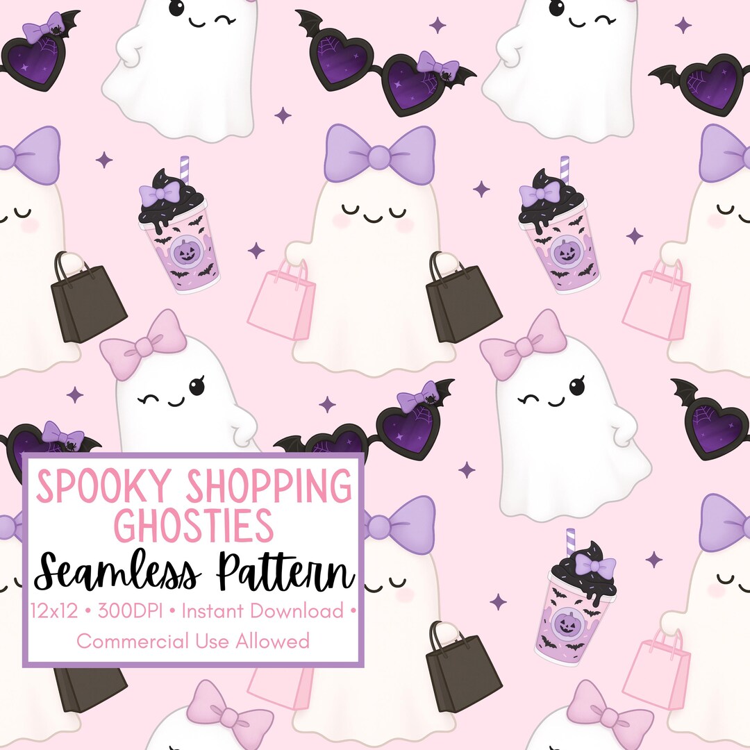 Kawaii Ghost Seamless Pattern: Spooky Pastel Halloween Digital Paper ...