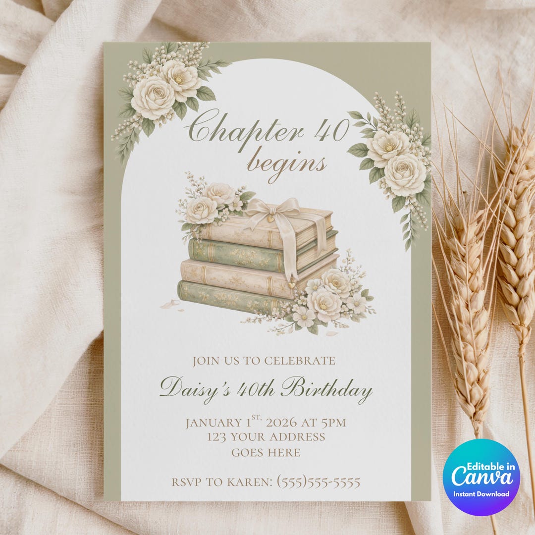 40th Birthday Invitation Template | Chapter 40 Begins Book Theme Invite ...
