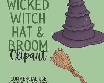 Wicked Witch Hat & Broom Clipart | Halloween PNGs (Digital Download)