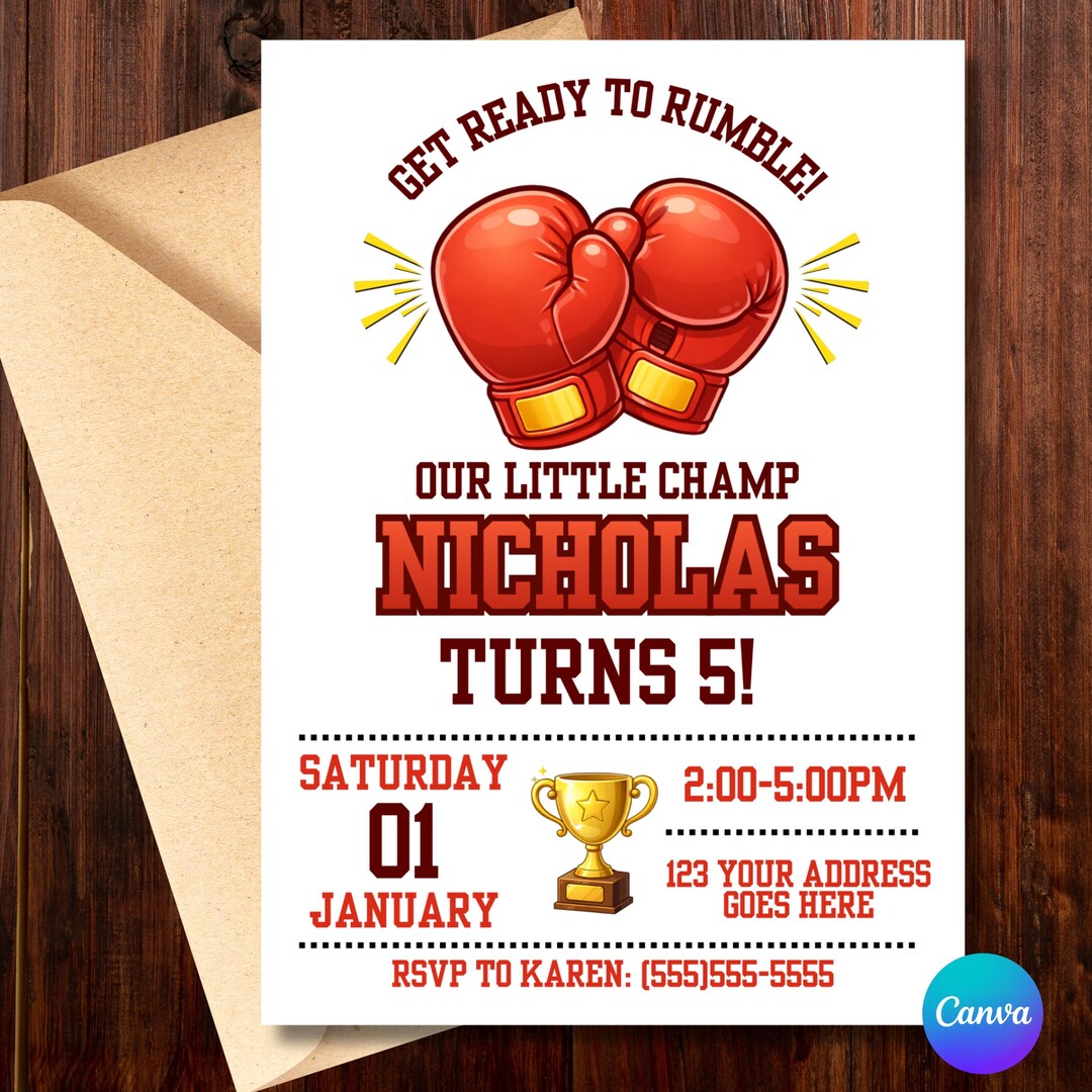 Boxing Birthday Digital Invitation | Little Champ Party Invite ...