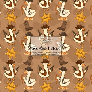 Wild West Goose Seamless Pattern | Cute Cowboy Goose Western Digital Paper | Farm Animal Clipart Background