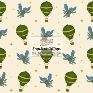 Flying Monkeys & Emerald Hot Air Balloons Seamless Pattern | Wicked Inspired Digital Paper | Wizard of Oz Design | 12x12 300 DPI | CU4CU