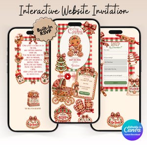 Gingerbread Baby Shower Interactive Invitation, Little Cookie Christmas Baby Shower Website Invite, Holiday Baby Shower, RSVP Canva Template