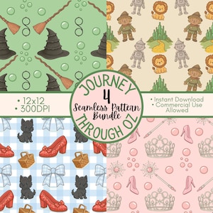 Wizard of Oz Seamless Pattern Bundle, Glinda Wicked Witch & Dorothy Digital Paper, Yellow Brick Road Fabric Design, Emerald City Sublimation