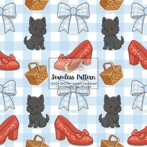 Dorothy in Oz Seamless Pattern: Ruby Slippers & Toto (Digital Paper)