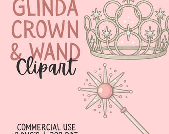Imágenes prediseñadas de la corona y la varita de Glinda / PNG inspiradas en Wicked / Imágenes prediseñadas del Mago de Oz / PNG de varita mágica / PNG de corona de princesa (descarga digital)