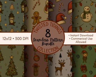 Gothic Christmas Seamless Pattern Bundle | Dark Holiday Digital Paper (Instant Download)