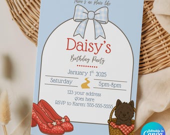 There’s No Place Like a Birthday Invitation | Wizard of Oz Inspired Girl Party | Editable Canva Template | Ruby Slippers and Toto Dog Invite