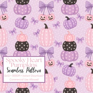 Gruselige Herz Kürbisse Digitales Papier | Pastell Halloween Muster | Sammelalbum Sublimation | Niedlich Coquette | Kommerzielle Nutzung