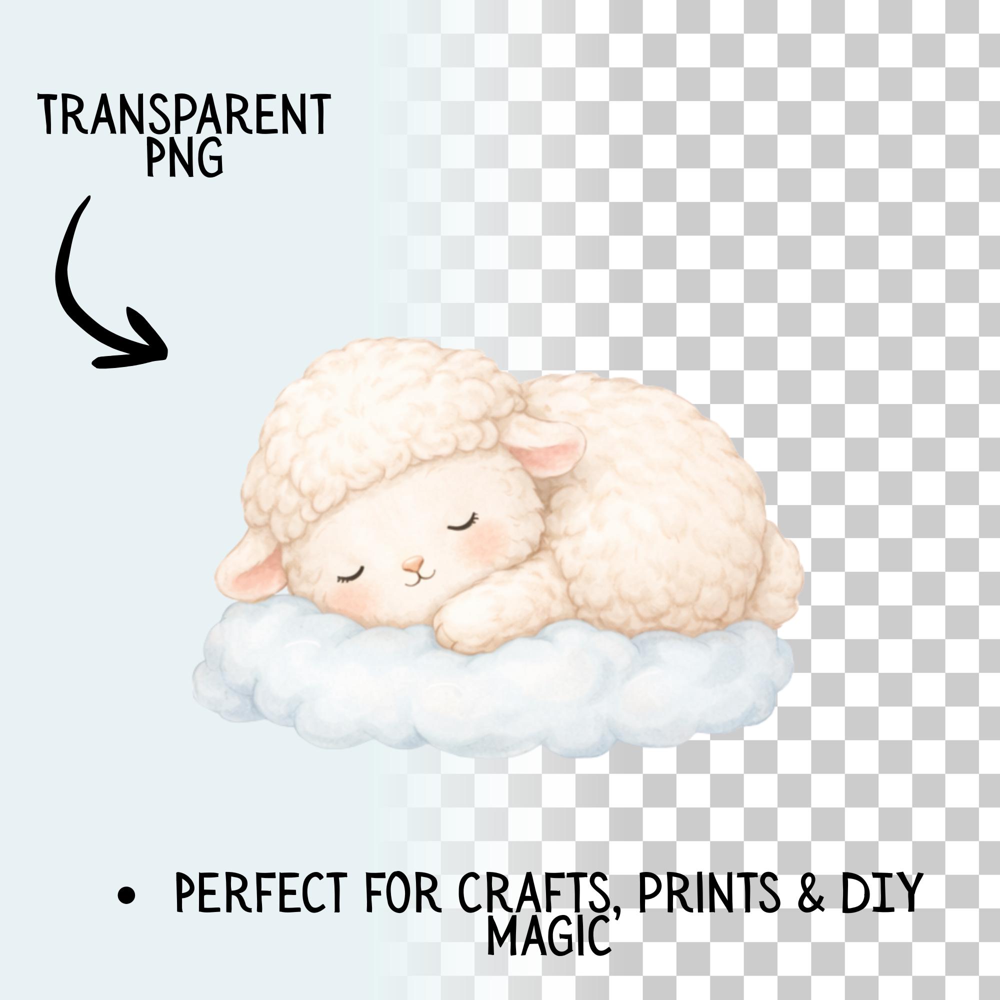 Sleeping Lamb on Cloud Clipart PNG | Baby Sheep Clip Art | Dreamy ...