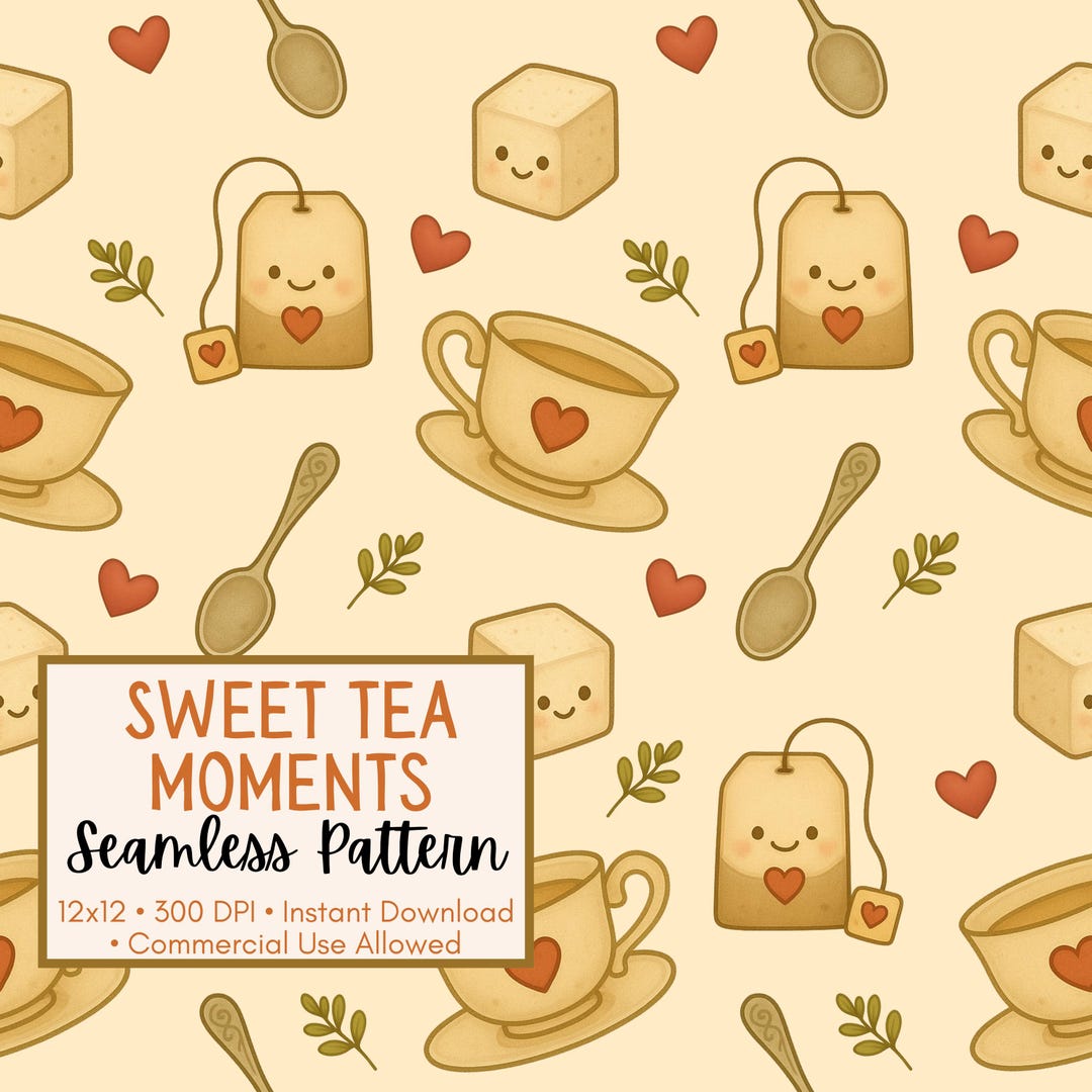 Sweet Tea Moments Seamless Pattern | Cozy Valentine Tea Pattern | Cute ...
