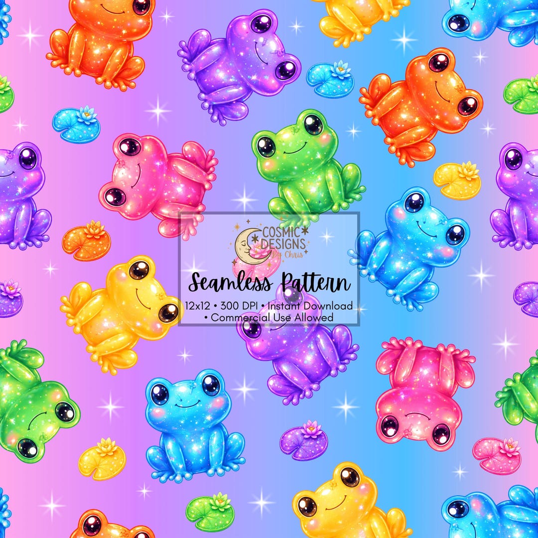 Rainbow Frog Seamless Pattern | Cute Kawaii Frog Digital Paper ...