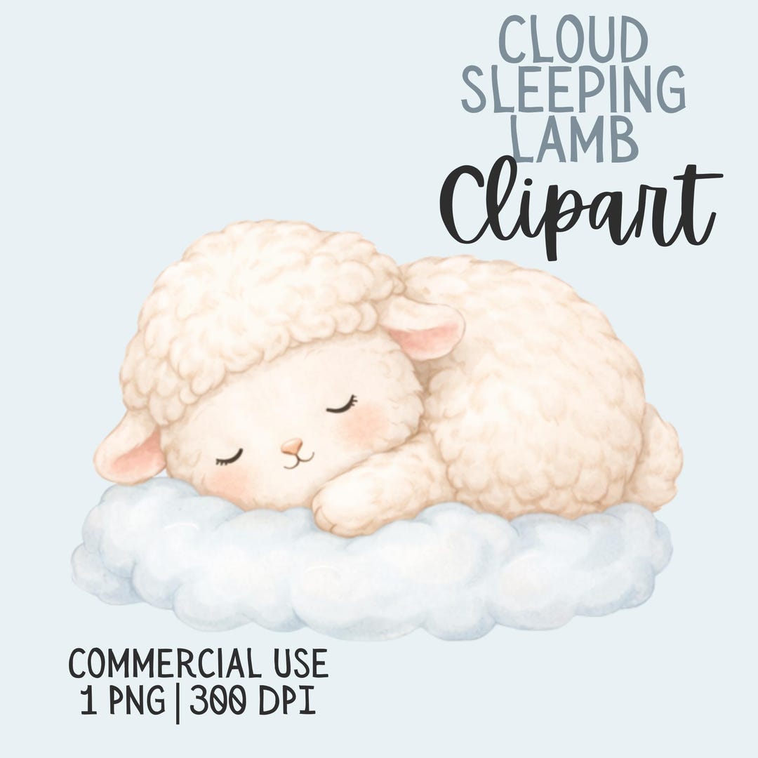 Sleeping Lamb on Cloud Clipart PNG | Baby Sheep Clip Art | Dreamy ...