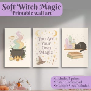 Soft Witch Magic – Printable Wall Art Trio | Cozy Pastel Witchy Prints | Digital Download Cottagecore Witch Decor