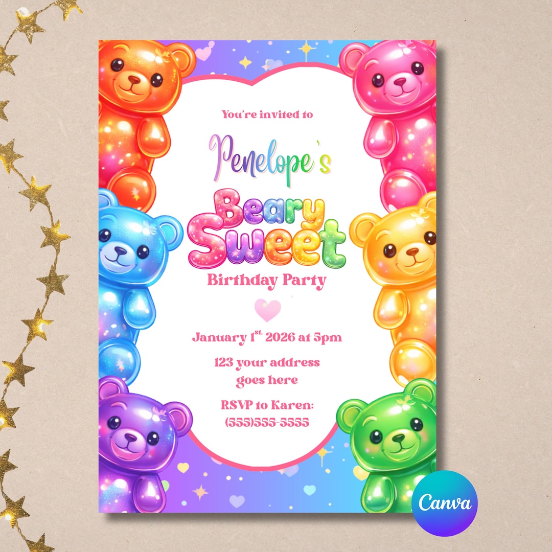 Beary Sweet Birthday Party Invitation | Gummy Bear Birthday Invite ...