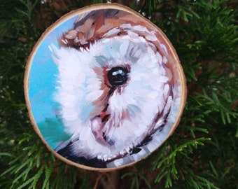 Larger Barn Owl Ornament (featuring a print of an oil painting by Harper Leich)
